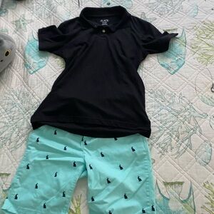 2 L size 10-12 Children's Place polos with light aqua shorts embroidered shorts